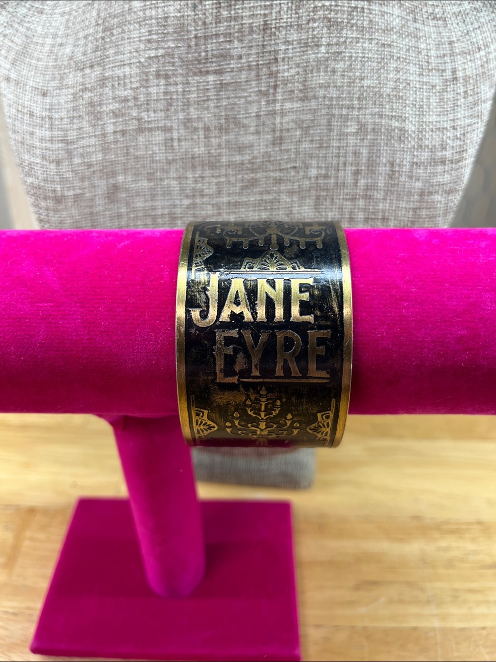 Jane Eyre Charlotte Brontë Brass Cuff Bracelet in Antique Gold